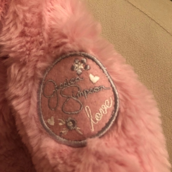 Jessica Simpson Baby Girls Warm and Fluffy Faux Fur Pram with Character Hood. - Picture 6 of 11